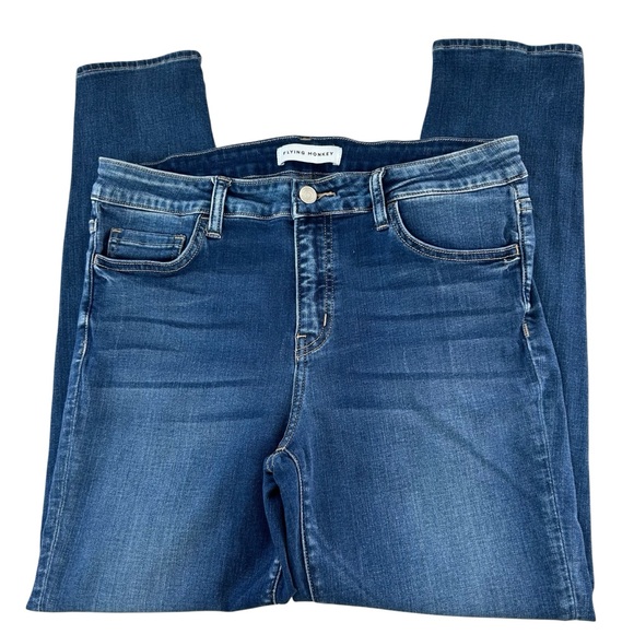 Flying Monkey Denim - FLYING MONKEY Medium Blue Wash Mid Rise Tapered Ankle Blue Jeans 30